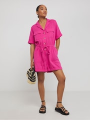 Simply Be Pink Cheesecloth Utility 100% Cotton Playsuit - Image 3 of 5