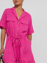 Simply Be Pink Cheesecloth Utility 100% Cotton Playsuit - Image 4 of 5