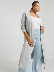 Simply Be Grey 100% Cotton Ribbed Longline Cardigan - Image 1 of 5