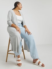 Simply Be Grey 100% Cotton Ribbed Longline Cardigan - Image 3 of 5