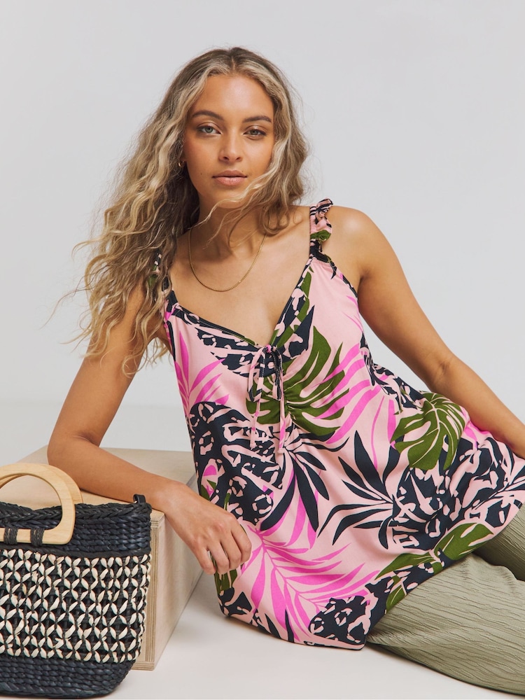Simply Be Black Ruched Front Ruffle Cami - Image 1 of 5