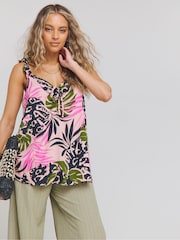 Simply Be Black Ruched Front Ruffle Cami - Image 2 of 5
