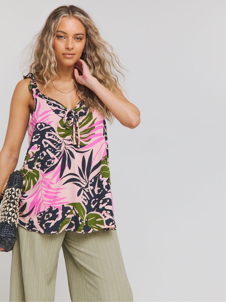 Simply Be Black Ruched Front Ruffle Cami - Image 2 of 5