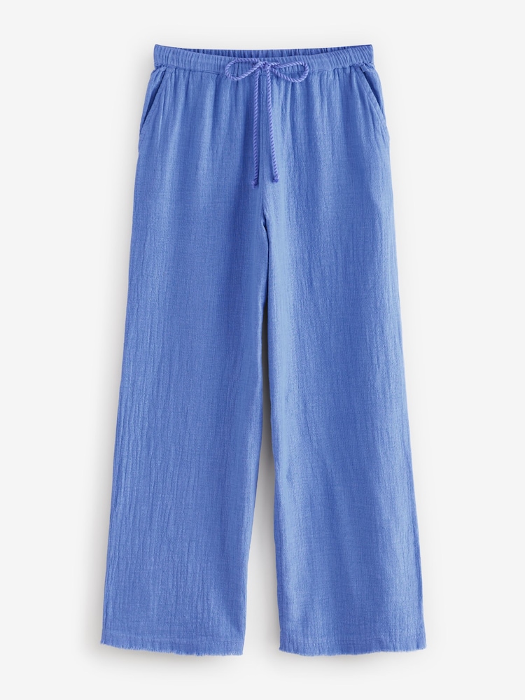 Blue Cotton Wide Leg Trousers - Image 5 of 7