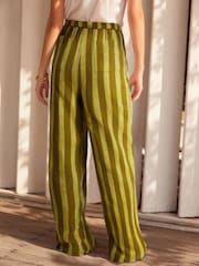 Green Stripe Cotton Wide Leg Trousers - Image 3 of 7