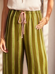 Green Stripe Cotton Wide Leg Trousers - Image 4 of 7