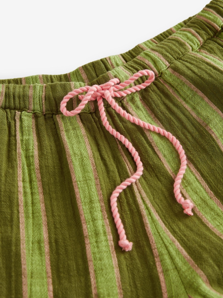 Green Stripe Cotton Wide Leg Trousers - Image 7 of 7 Green Stripe Cotton Wide Leg Trousers - Image 7 of 7