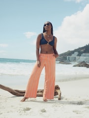 Orange Stripe Cotton Wide Leg Trousers - Image 1 of 8