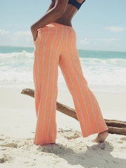 Orange Stripe Cotton Wide Leg Trousers - Image 2 of 8