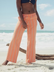 Orange Stripe Cotton Wide Leg Trousers - Image 3 of 8