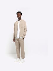 River Island Natural Stone Slim Fit Textured Smart Joggers - Image 1 of 3