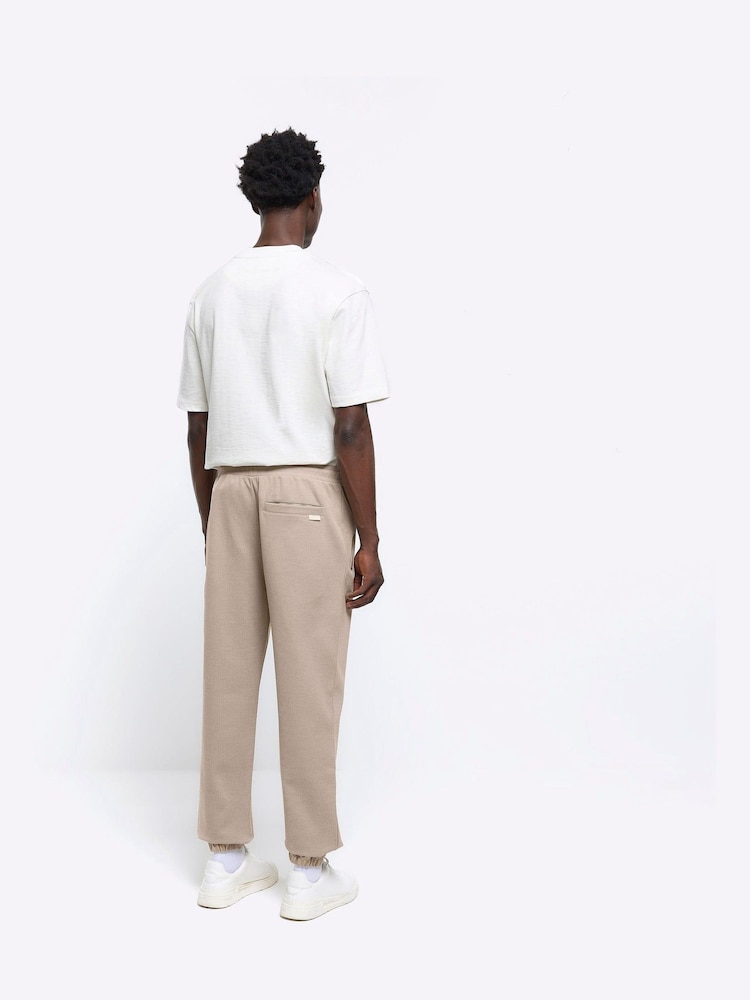 River Island Natural Stone Slim Fit Textured Smart Joggers - Image 2 of 3