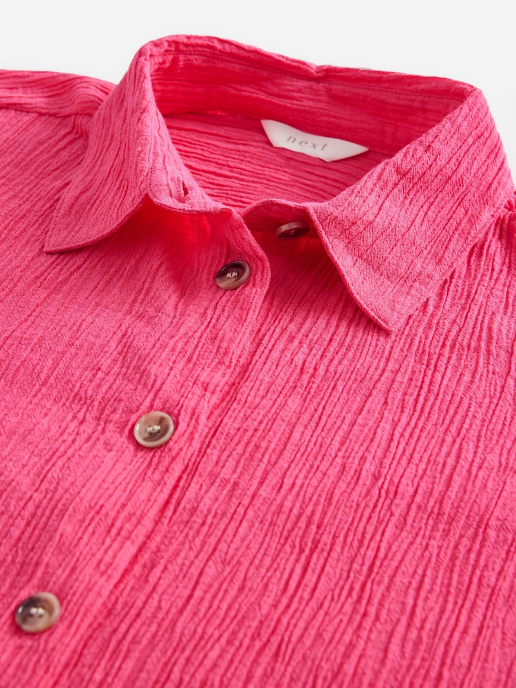 Rose vif - Chemise coordonnée texturée à manches courtes avec lin - Image 7 of 8