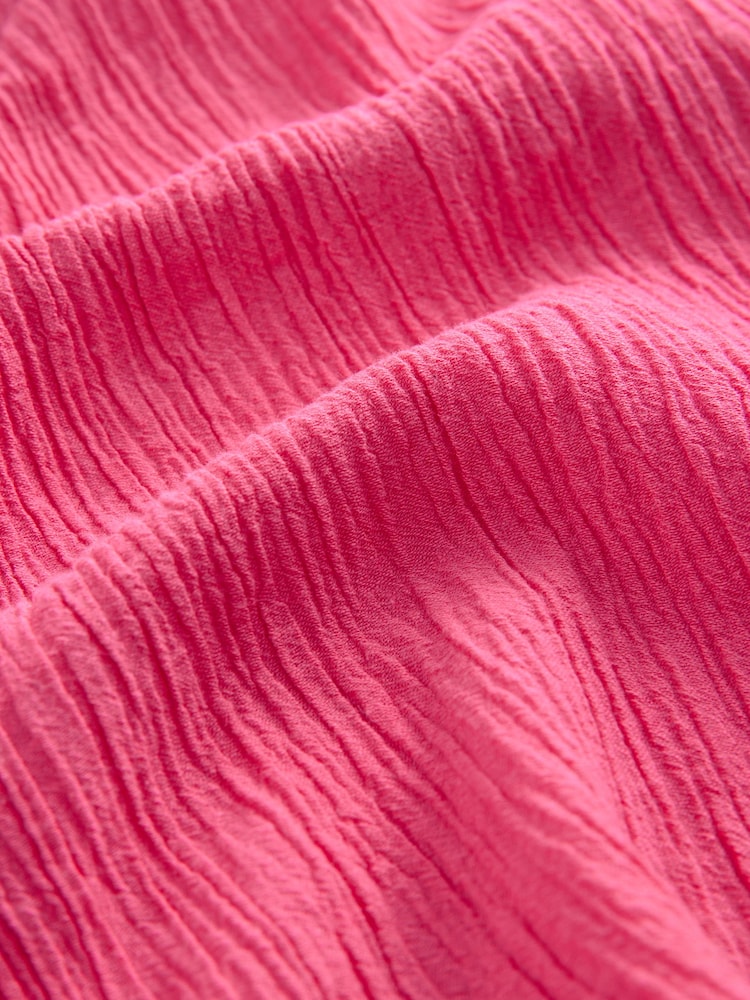 Bright Pink Short Sleeve Textured Co-ord Shirt With Linen - Image 8 of 8