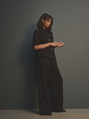 Black Short Sleeve Textured Co-ord Shirt With Linen - Image 2 of 7