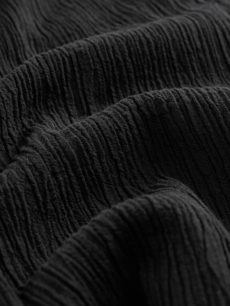 Black Short Sleeve Textured Co-ord Shirt With Linen - Image 7 of 7