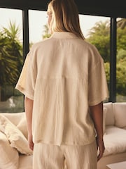neutre - Chemise coordonnée texturée à manches courtes avec lin - Image 4 de 8