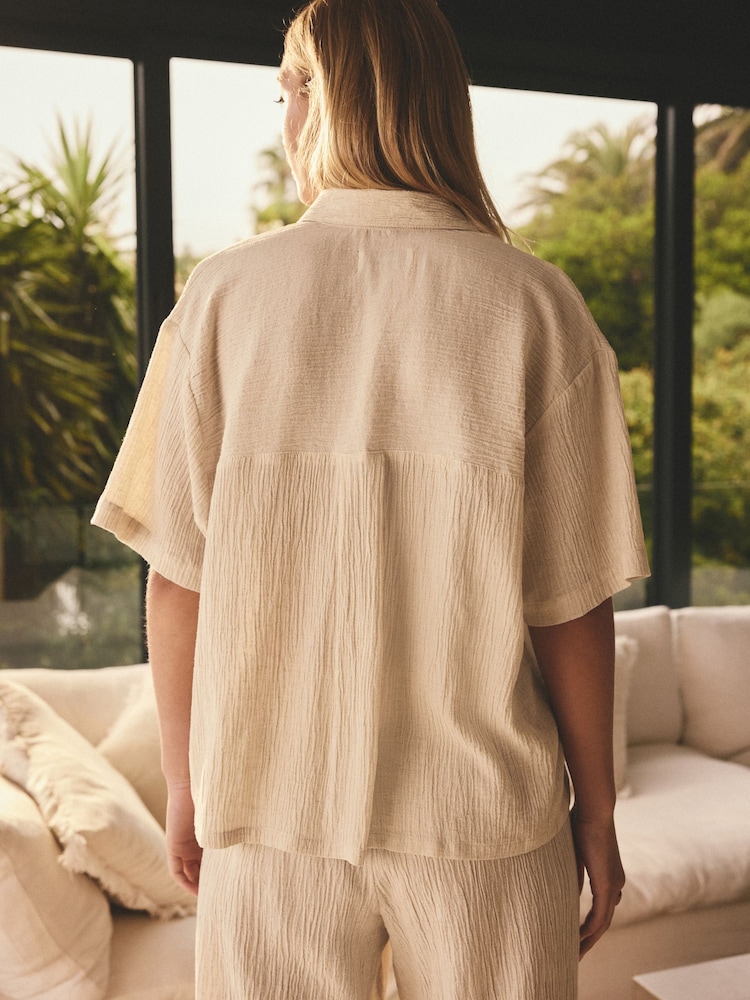neutre - Chemise coordonnée texturée à manches courtes avec lin - Image 4 of 8
