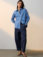 Bleumarin - 100% Cotton Croială tip balon Pantaloni chino Pantaloni - Image 1 of 8