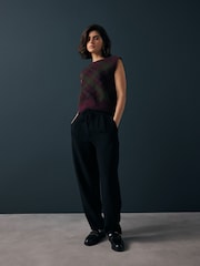 Black Barrel Leg Crepe Trousers - Image 1 of 10