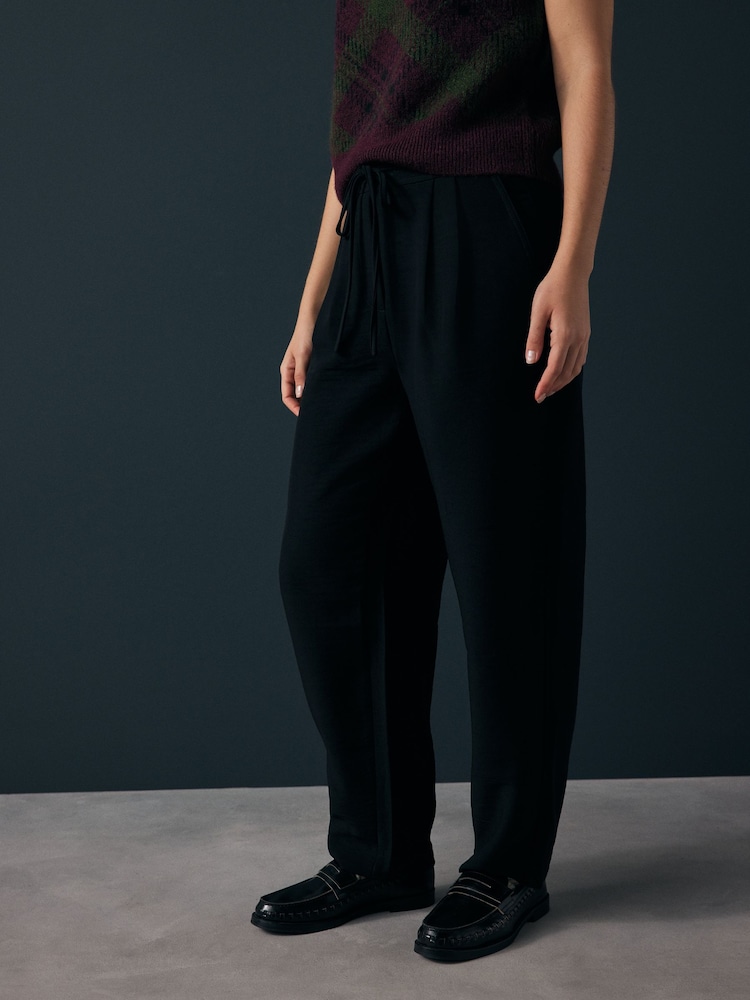 Black Barrel Leg Crepe Trousers - Image 2 of 10