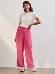 Bright Pink Barrel Leg Crepe Trousers - Image 1 of 5