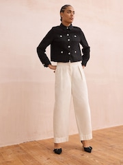 Ivory 100% Cotton Barrel Leg Chinos Trousers - Image 1 of 7