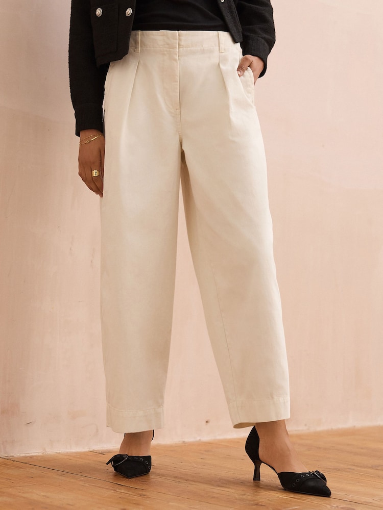 Ivory 100% Cotton Barrel Leg Chinos Trousers - Image 2 of 7