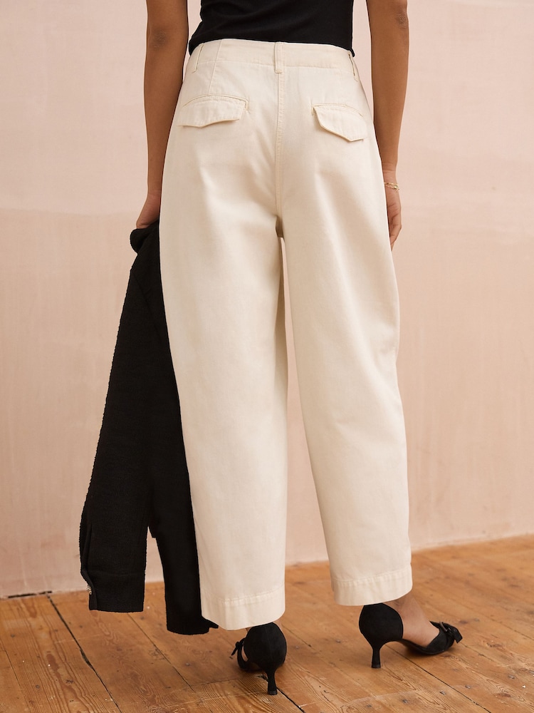 Ivory 100% Cotton Barrel Leg Chinos Trousers - Image 3 of 7
