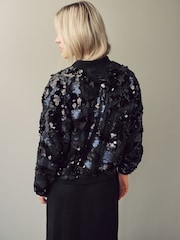 Dark Blue Sequin Bomber Jacket - Image 2 of 8