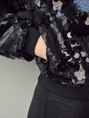 Dark Blue Sequin Bomber Jacket - Image 3 of 8