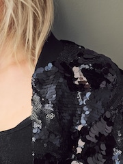 Dark Blue Sequin Bomber Jacket - Image 4 of 8