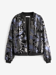 Dark Blue Sequin Bomber Jacket - Image 5 of 8