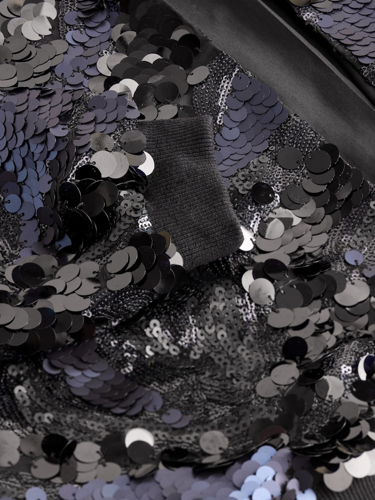Dark Blue Sequin Bomber Jacket - Image 8 of 8