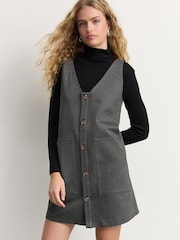 Grey V-Neck Ponte Pinafore Mini Dress - Image 1 of 7