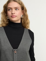 Grey V-Neck Ponte Pinafore Mini Dress - Image 4 of 7