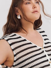 Simply Be Black Stripe Knitted Longline Waistcoat - Image 4 of 5