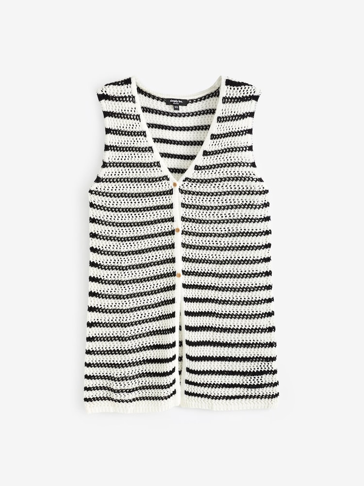Simply Be Black Stripe Knitted Longline Waistcoat - Image 5 of 5