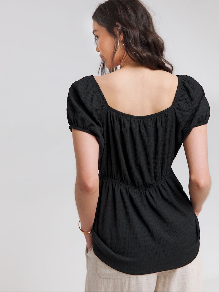 Simply Be Black Short Sleeve Textured Top - Image 2 of 5 Simply Be Black Short Sleeve Textured Top - Image 2 of 5