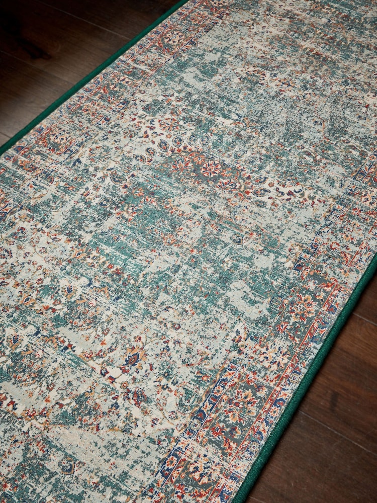 Teal Blue Washable Emporium Oriental Runner - Image 3 of 5