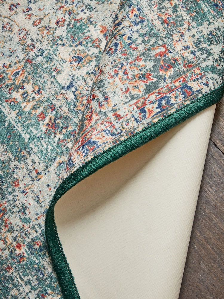 Teal Blue Washable Emporium Oriental Runner - Image 4 of 5