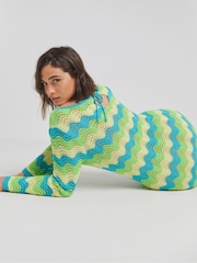 Simply Be Blue Colourful Crochet Long Sleeve Mini Dress - Image 4 of 4
