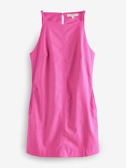 Bright Pink Mini Sleeveless Racer Stretch Linen Blend Dress - Image 6 of 8