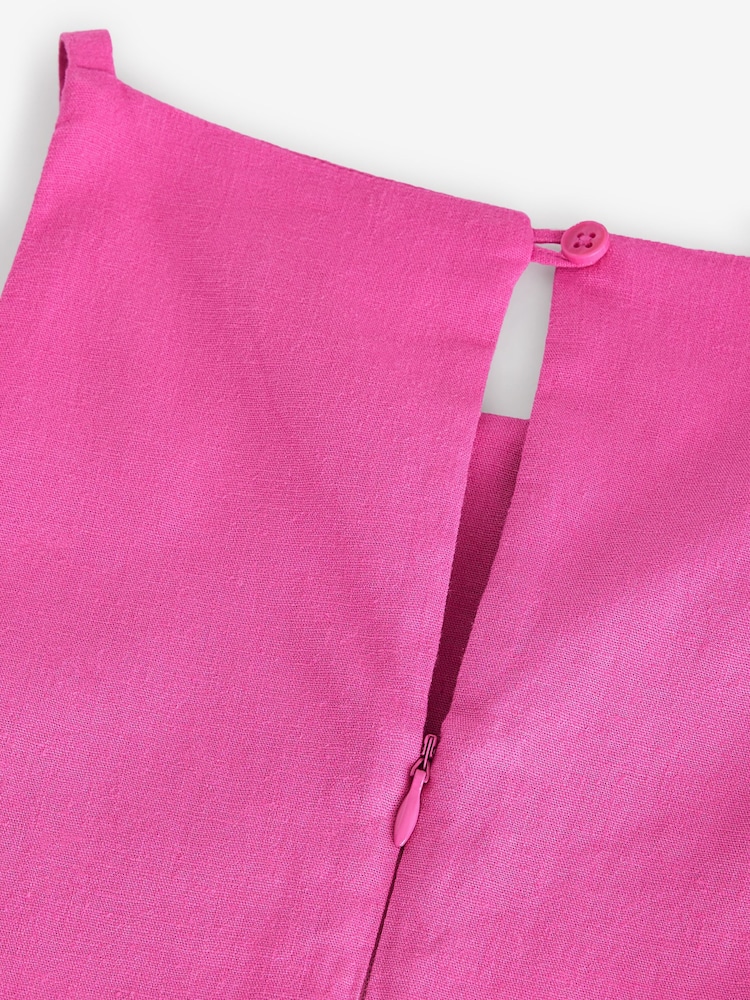 Bright Pink Mini Sleeveless Racer Stretch Linen Blend Dress - Image 7 of 8