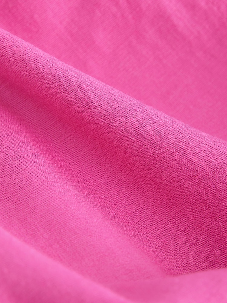 Bright Pink Mini Sleeveless Racer Stretch Linen Blend Dress - Image 8 of 8