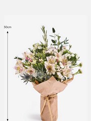 White Alstroemeria Fresh Flower Bouquet With Wrapped Glass Vase - Image 4 of 6