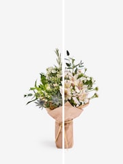 White Alstroemeria Fresh Flower Bouquet With Wrapped Glass Vase - Image 5 of 6