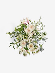 White Alstroemeria Fresh Flower Bouquet With Wrapped Glass Vase - Image 6 of 6