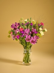 Bright Alstroemeria Fresh Flower Bouquet With Wrapped Glass Vase - Image 1 of 7