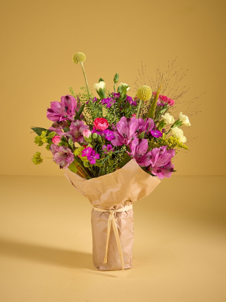 Bright Alstroemeria Fresh Flower Bouquet With Wrapped Glass Vase - Image 2 of 7